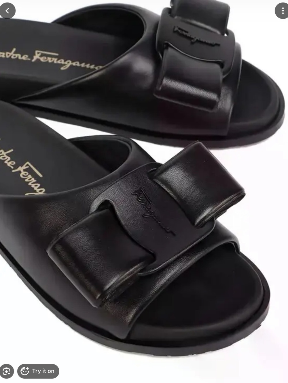 Salvatore Ferragamo Black Leather Bow Slide Sandals